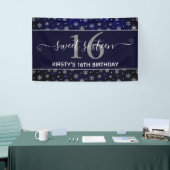 Silver Foil Snowflakes & blue bokeh Sweet 16 Spandoek (Beurs)