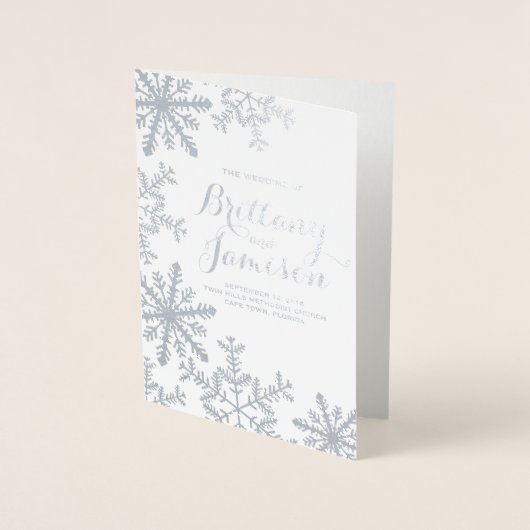 Silver Foil Snowflakes Winter Wedding Programme Folie Kaarten (Voorkant)