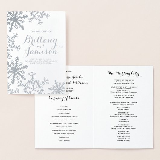 Silver Foil Snowflakes Winter Wedding Programme Folie Kaarten (Display)