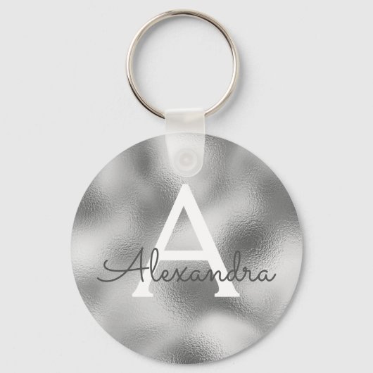Silver Foil & Sparkle Monogram Sleutelhanger (Voorkant)