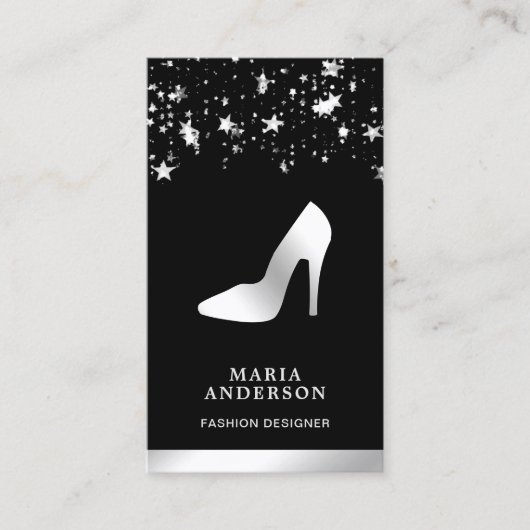 Silver Foil Stars Confetti High Heels Stilettos Visitekaartje (Voorkant)