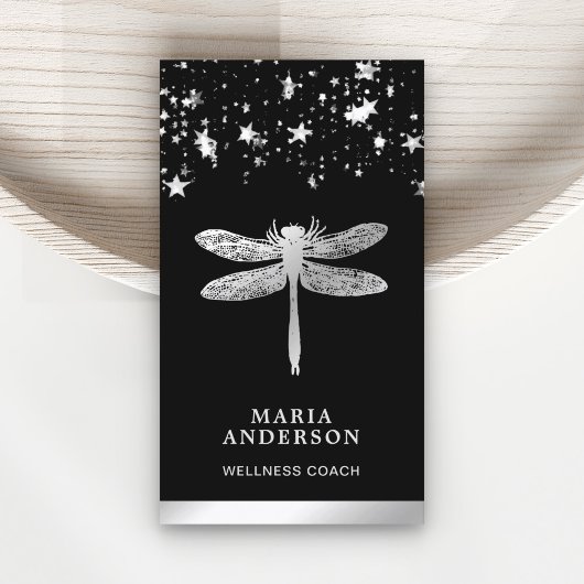 Silver Foil Stars Confetti Silver Dragonfly Visitekaartje