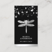 Silver Foil Stars Confetti Silver Dragonfly Visitekaartje (Voorkant)