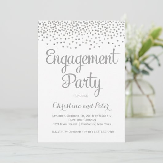 Silver Foil Stippen Engagement Party - Uitnodiging (Staand voorkant)