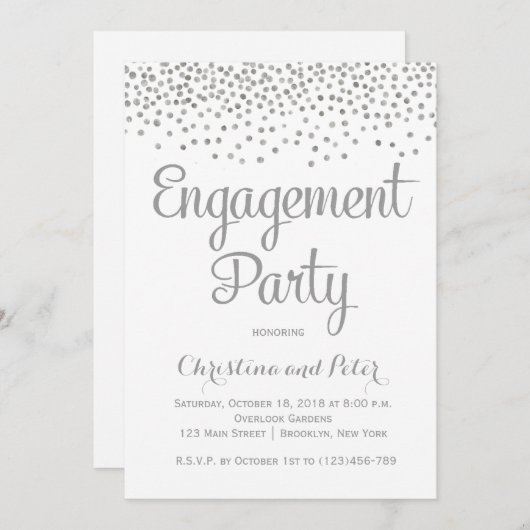 Silver Foil Stippen Engagement Party - Uitnodiging (Voorkant / Achterkant)