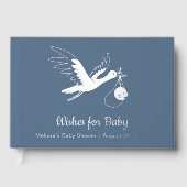Silver Foil Stork op blauw Baby shower Gastenboek (Voorkant)