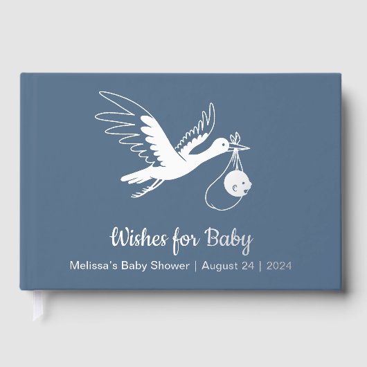 Silver Foil Stork op blauw Baby shower Gastenboek (Voorkant)