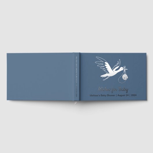 Silver Foil Stork op blauw Baby shower Gastenboek (Volledig)