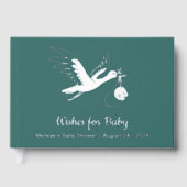 Silver Foil Stork op groen Baby shower Gastenboek (Voorkant)
