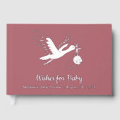 Silver Foil Stork op roze Baby shower Gastenboek (Voorkant)