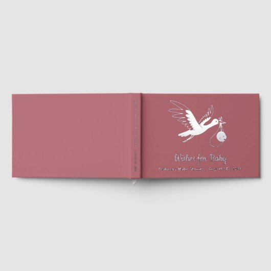 Silver Foil Stork op roze Baby shower Gastenboek (Volledig)