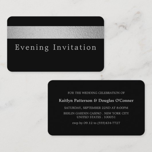 Silver Foil Stripe, Evening Event Ticket Invite (Voorkant / Achterkant)