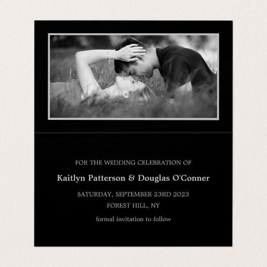 Silver Foil Stripe Photo Save the Date Card Visitekaartje (Binnenkant ongevouwen)