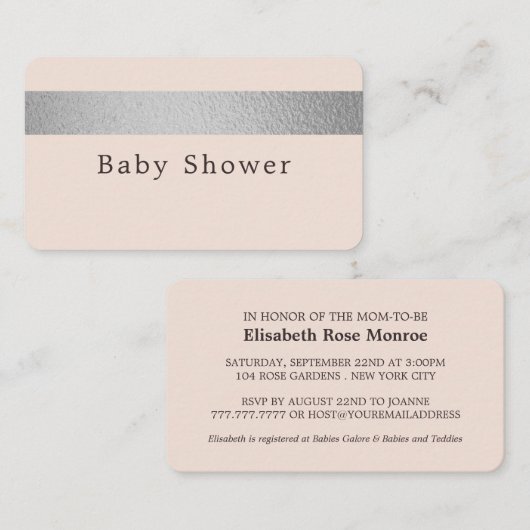 Silver Foil Stripe, roze Baby shower Ticket Invite (Voorkant / Achterkant)