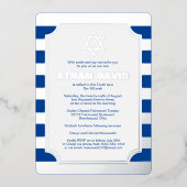 Silver Foil Striped Bar Mitzvah Invite with Star Folie Uitnodiging (Voorkant)