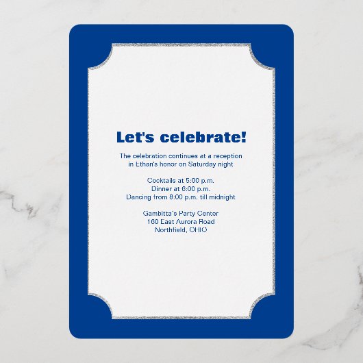 Silver Foil Striped Bar Mitzvah Invite with Star Folie Uitnodiging (Achterkant)