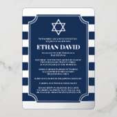 Silver Foil Striped Bar Mitzvah Invite with Star Folie Uitnodiging (Voorkant)