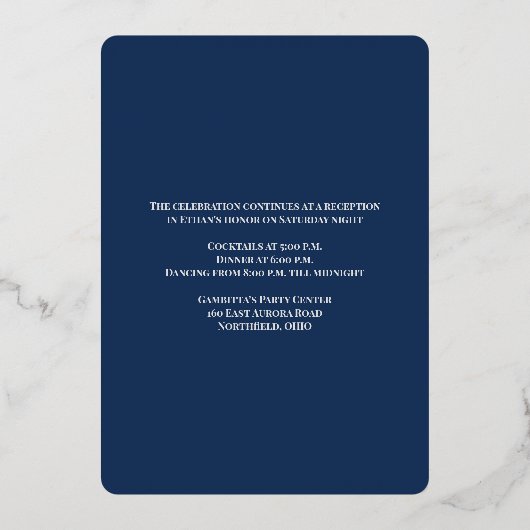 Silver Foil Striped Bar Mitzvah Invite with Star Folie Uitnodiging (Achterkant)