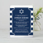 Silver Foil Striped Bar Mitzvah Invite with Star Folie Uitnodiging (Staand Voorkant)