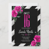 Silver Foil Stripes Floral Hot Pink ID759 Kaart (Voorkant)