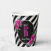 Silver Foil Stripes Floral Hot Pink ID759 Papieren Bekers (Achterkant)