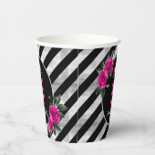 Silver Foil Stripes Floral Hot Pink ID759 Papieren Bekers (Rechts)