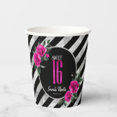 Silver Foil Stripes Floral Hot Pink ID759 Papieren Bekers (Voorkant)