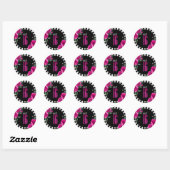 Silver Foil Stripes Floral Hot Pink ID759 Ronde Sticker (Vel)