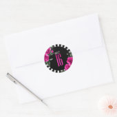 Silver Foil Stripes Floral Hot Pink ID759 Ronde Sticker (Envelop)
