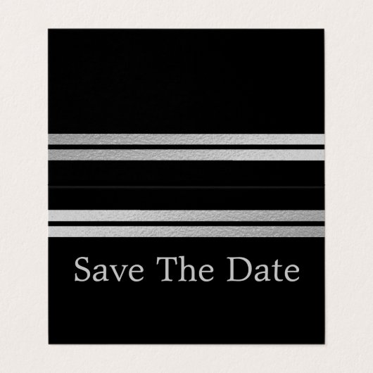 Silver Foil stripes, foto Save the Date Card Visitekaartje (Buitenkant ongevouwen)