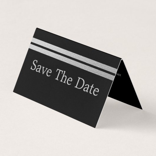 Silver Foil stripes, foto Save the Date Card Visitekaartje (Voorkant)