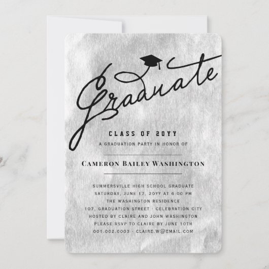 Silver Foil Stylish Afstuderen Gradup Party Kaart (Voorkant)