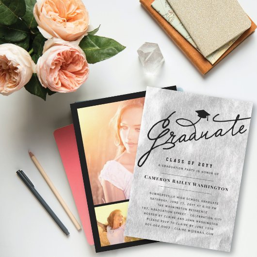 Silver Foil Stylish Afstuderen Gradup Party Kaart