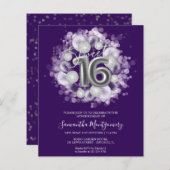 Silver Foil Sweet 16 Balloons Budget Invitation (Voorkant / Achterkant)
