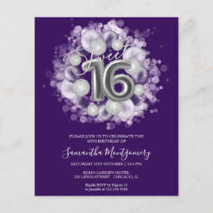 Silver Foil Sweet 16 Balloons Budget Invitation