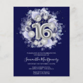 Silver Foil Sweet 16 Balloons Budget Invitation (Voorkant)