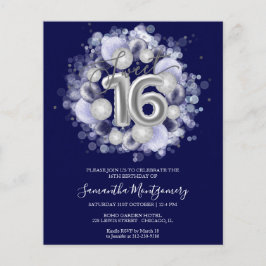 Silver Foil Sweet 16 Balloons Budget Invitation