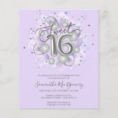 Silver Foil Sweet 16 Balloons Budget Invitation (Voorkant)