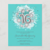 Silver Foil Sweet 16 Balloons Budget Invitation (Voorkant)