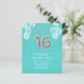 Silver Foil Sweet 16 Balloons Budget Invitations (Staand voorkant)