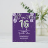 Silver Foil Sweet 16 Balloons Budget Invitations (Staand voorkant)