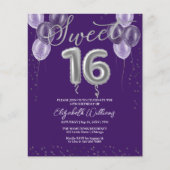 Silver Foil Sweet 16 Balloons Budget Invitations (Voorkant)