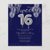 Silver Foil Sweet 16 Balloons Budget Invitations (Voorkant)