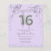 Silver Foil Sweet 16 Balloons Budget Invitations (Voorkant)