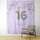 Silver Foil Sweet 16 Balloons Lavender Backdrop Wandkleed (In situ)
