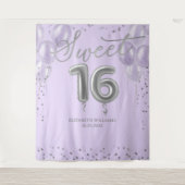 Silver Foil Sweet 16 Balloons Lavender Backdrop Wandkleed (Voorkant)
