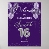 Silver Foil Sweet 16 Balloons Paars Welkomstteken Poster (Voorkant)