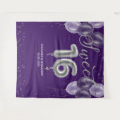 Silver Foil Sweet 16 Balloons Paarse achtergrond Wandkleed (Voorkant (horizontaal))