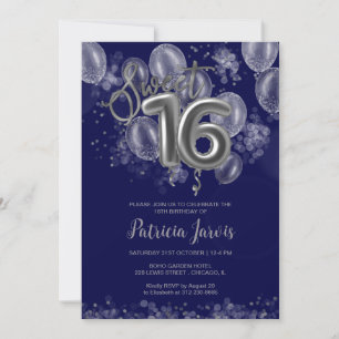 Silver Foil Sweet 16 Balloons Party Royal Blue Kaart