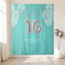 Silver Foil Sweet 16 Balloons Royal Blauwgroen Bac